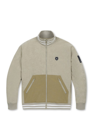 (MEN) Woven Hybrid Pile Fleece Zip-up Jumper(Beige)