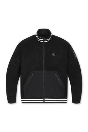 (MEN) Woven Hybrid Pile Fleece Zip-up Jumper(Black)