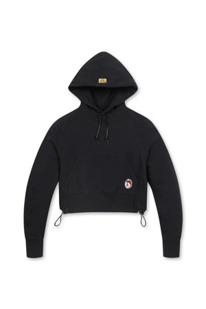 (WOMEN) Woven Hybrid Cropped Hoody(Black)