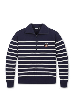 (WOMEN) Stripe Half Zip-up Sweat Shirt(Navy)