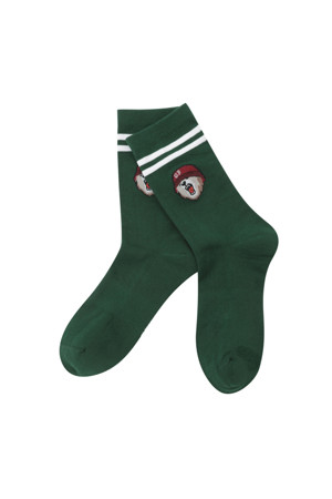 (UNI) Striped Jacquard V Bear Logo Socks(Green)