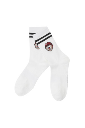 (UNI) Striped Jacquard V Bear Logo Socks(White)