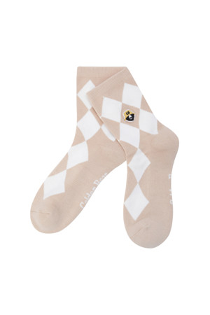 (UNI) Argyle Pattern Mid-Length Socks(Beige)