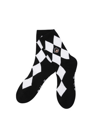 (UNI) Argyle Pattern Mid-Length Socks(Black)