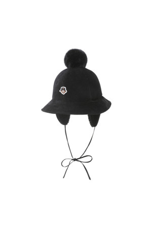 (WOMEN) Corduroy Earflap Pompom Buckethat(Black)