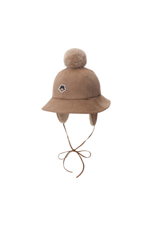 (WOMEN) Corduroy Earflap Pompom Buckethat(Brown)