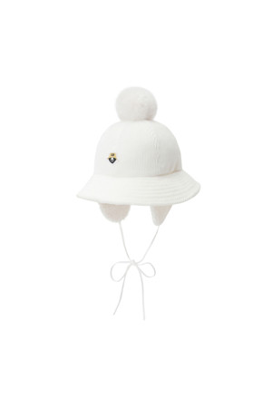 (WOMEN) Corduroy Earflap Pompom Buckethat(Ivory)