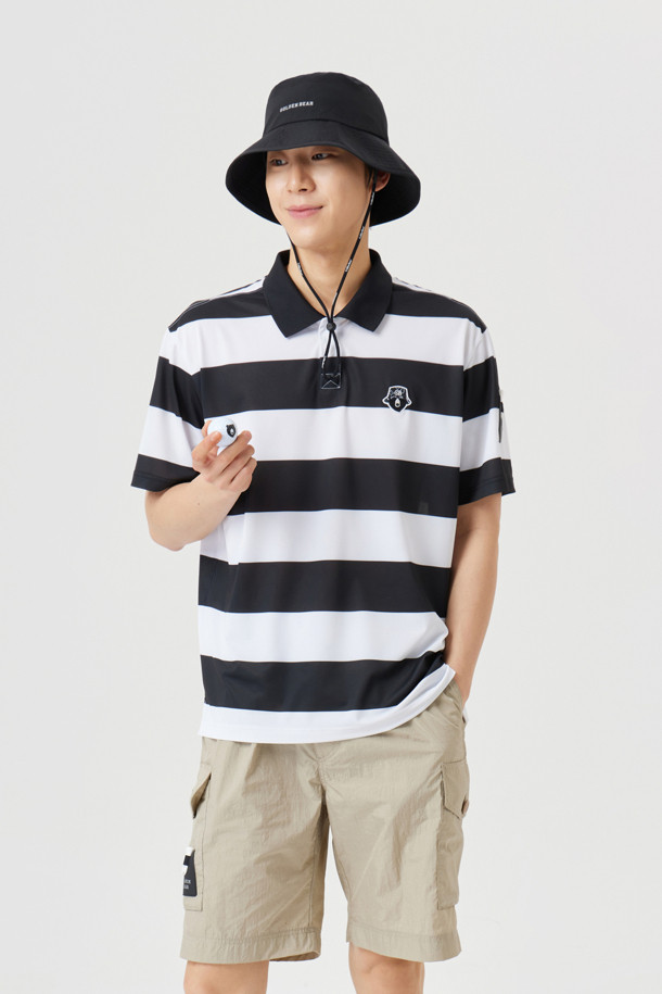 Golden Bear - 반팔티셔츠 - Striped Collarneck T-shirt