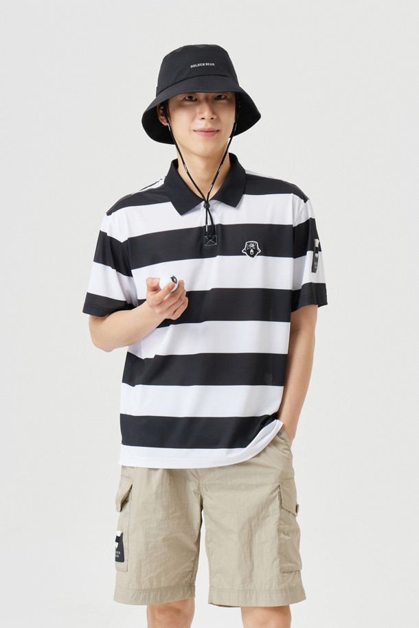Golden Bear - 반팔티셔츠 - Striped Collarneck T-shirt
