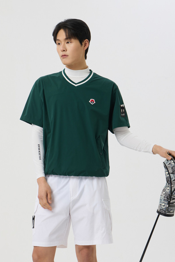 Golden Bear - 반팔티셔츠 - 1/2 Sleeves V Neck Woven Pullover