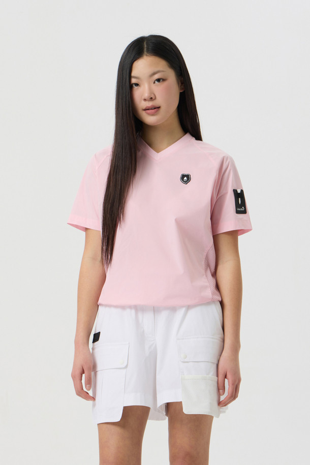 Golden Bear - 반소매 티셔츠 - (WOMEN) Mesh V-Neck Short-Sleeve T-Shirt