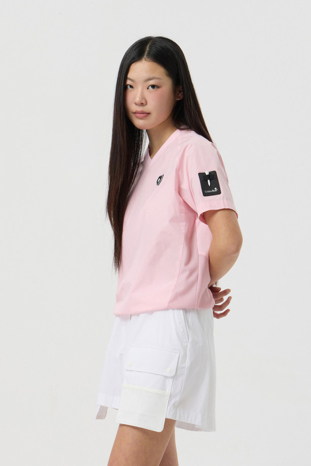 Golden Bear - 반소매 티셔츠 - (WOMEN) Mesh V-Neck Short-Sleeve T-Shirt