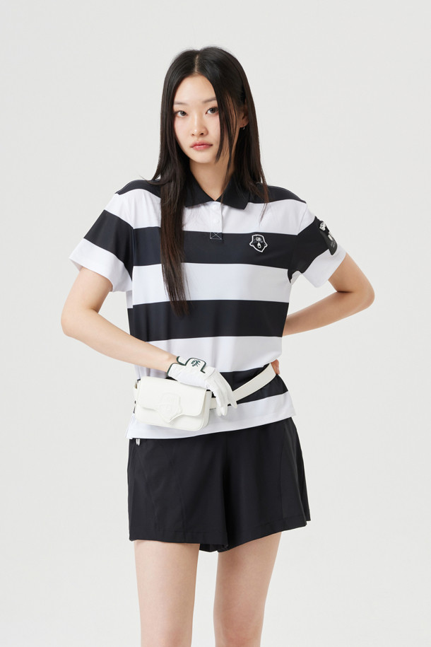 Golden Bear - 반팔티셔츠 - Striped Collarneck T-shirt