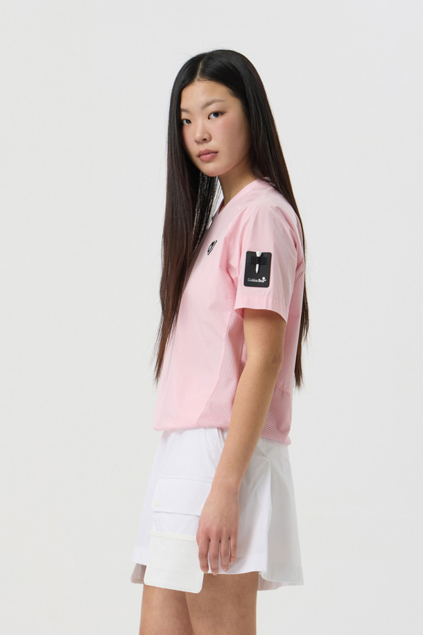 Golden Bear - 반소매 티셔츠 - (WOMEN) Mesh V-Neck Short-Sleeve T-Shirt