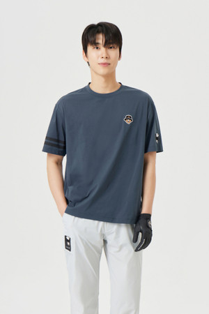 (UNI) Contrast Line Printed Crewneck T-shirt