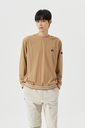 Fleece Lined Crewneck Woven Pullover