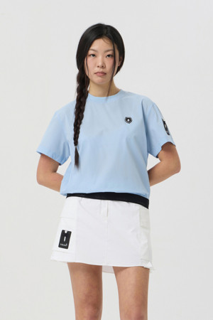 (WOMEN) Stretch Woven Round T-Shirt