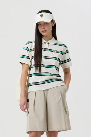 (WOMEN) Stripe Polo Short-sleeve T-Shirt