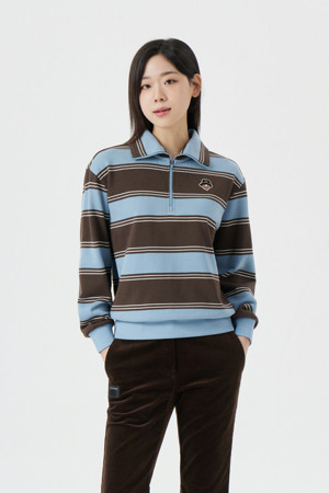 (W) Stripe Half Zip-up T-shirt_BLUE-a