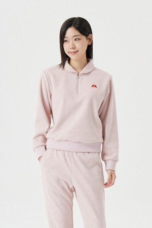 (W)  Fleece-Bonded Collar Half-Zip up_PINK-a