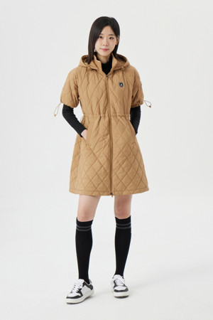 (W) Short Sleeve Quilted Dress_BEIGE-a