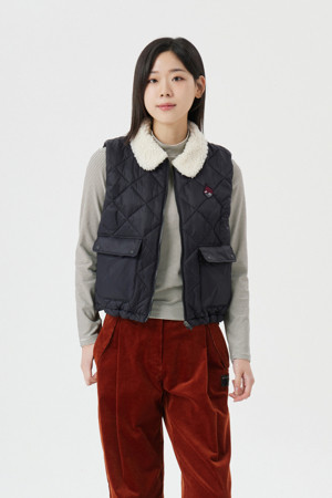 (W) Fleece Collar Quilted Vest