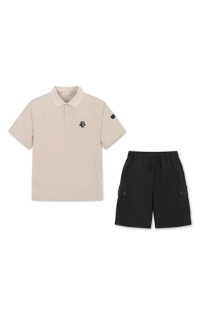 (M) Stretch Woven Collar Pullover Set Up_BEIGE-a