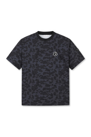 (M) Camo Pattened Crewneck Woven T-shirt_BLACK-a