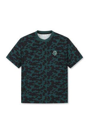 (M) Camo Pattened Crewneck Woven T-shirt_GREEN-a