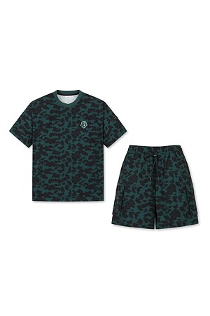 (M) Camo Patterned Crewneck Woven T-shirt Set Up