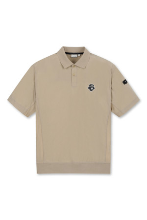 (M) Stretch Woven Mesh Hybrid Polo T-shirt_BEIGE-a