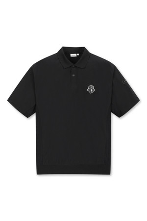 (M) Stretch Woven Mesh Hybrid Polo T-shirt_BLACK-a