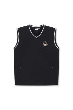 (M) Woven V-Neck Vest_BLACK-a