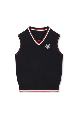 (M) V Neck Jacquard Logo Vest_BLACK-a