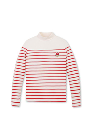 (W) Mock-neck Striped T-shirt	