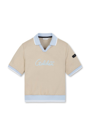 (W) Open Collar Short Sleeve Sweat Shirt					 					 					