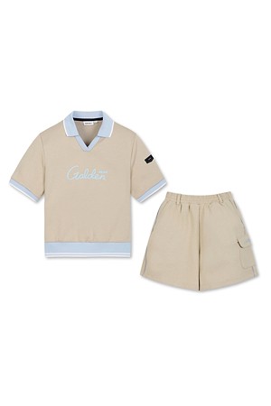 (W) Open Collar Short Sleeve Sweat Shirt Set Up