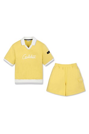 (W) Open Collar Short Sleeve Sweat Shirt Set Up