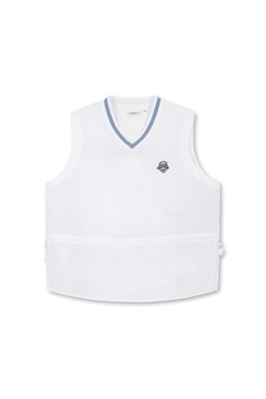 (W) V-neck Mid length Woven Vest					 					 					
