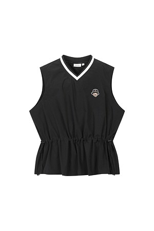 (W) V-neck Mid length Woven Vest					 					 					