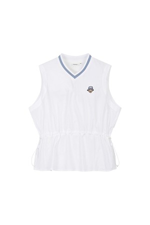 (W) V-neck Mid length Woven Vest					 					 					