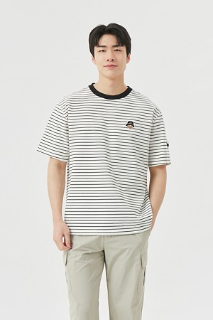 (M) Striped Crew-neck T-shirt 