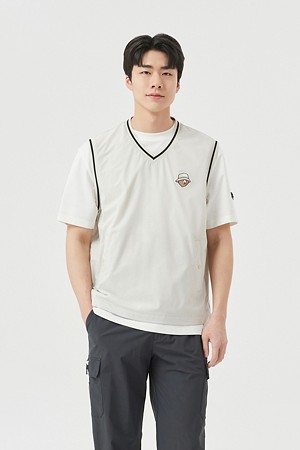 (M) Woven V-Neck Vest_BEIGE-a