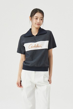 (W) Chest Boarder Half Zip-up T-shirt