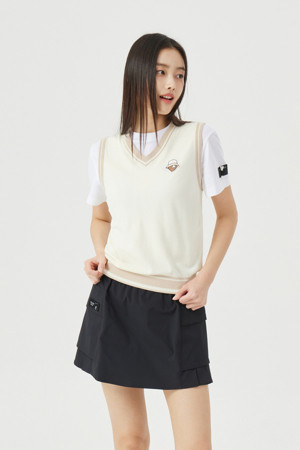 (W) V Neck Jacquard Logo Sweater			 					 					