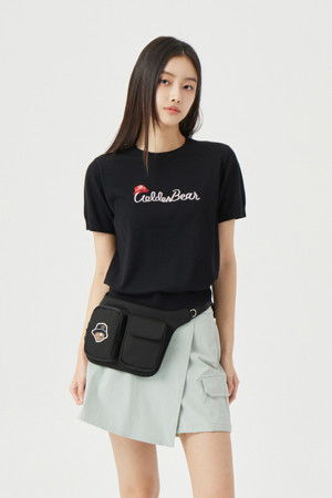 (W) Chest EMB S/S Sweater					 					 					