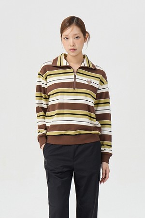 (여성) Stripe Half Zip-up T-shirt