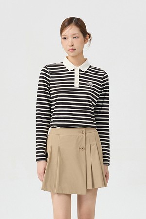 (여성) Striped Ponte Collar T-shirt