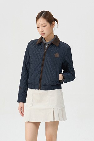 (여성) Corduroy Collar Quilted Zip-up Jumper