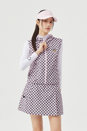 (W) Checker Boarder Hoody Vest (SET UP)
